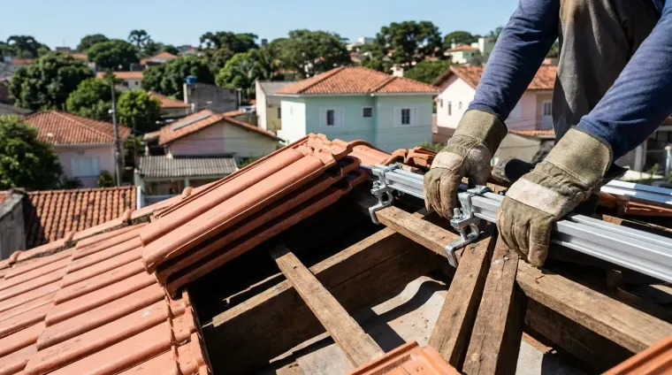 Ilustração: fixação da estrutura no caibro, sob a telha cerâmica